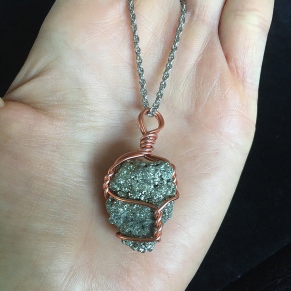 Handcrafted Fools Gold Wire Wrapped Rock Necklace - Picture 4 of 10